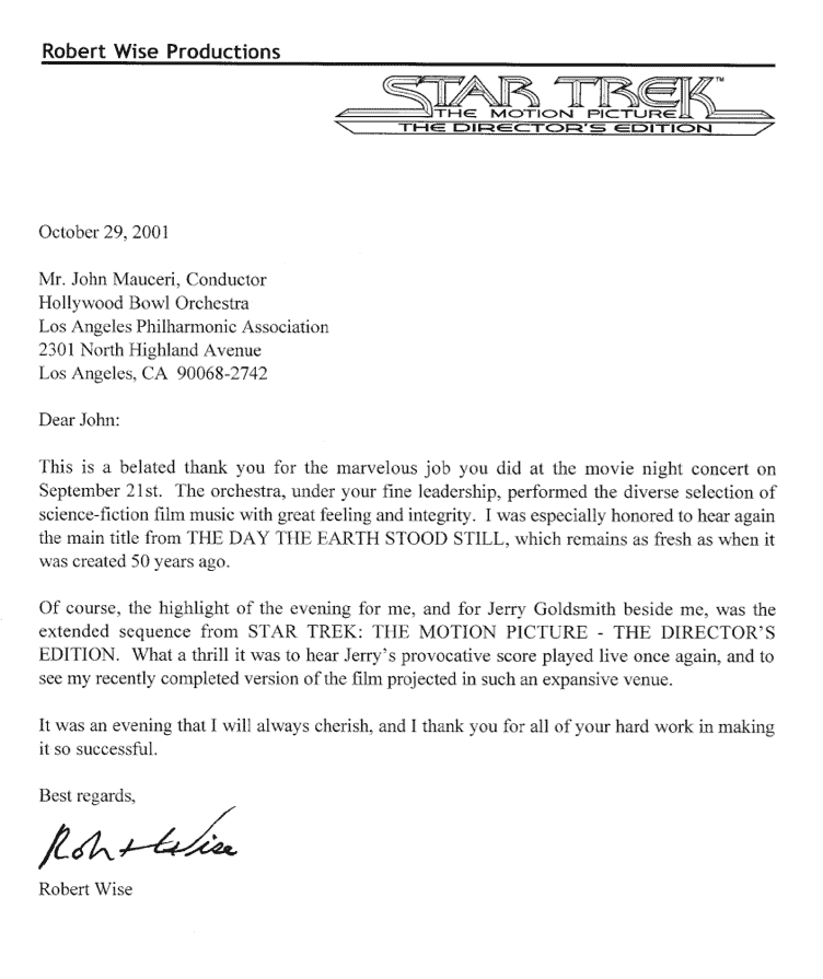 Robert Wise Letter to John
